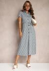 Rochie Cămașă Albastru-Alb cu Model Geometric cu Nasturi Xarrah