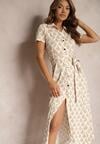 Rochie bej cambrata cu curea in talie Wranea