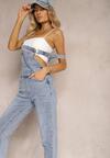 Niebieskie Jeansy Ogrodniczki High Waist z Bawełną Wykończone Guzikami Calliste