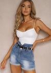 Niebieskie Szorty Jeansowe High Waist z Bawełną Ozdobione Paskiem Tinasima