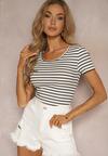 Tricou din Bumbac Alb-Negru cu Dungi cu Mânecă Scurtă Fralea