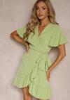 Rochie verde petrecută cu volan decorativ Tinanis