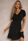 Rochie Neagră cu Elastic în Talie și Volane cu Croială Clopot Xelimia