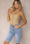 Niebieskie Szorty Jeansowe High Waist z Dodatkiem Bawełny i Przetarciami Nelvanis