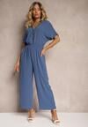 Bleumarin Costum Jumpsuit din Viscoză cu Nasturi Frisea