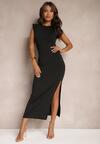Czarna Sukienka w Stylu Bodycon Bez Rękawów z Rozcięciem Klafea