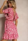 Rochie Fucsia din Bumbac cu Croi Clos Ornată cu Volane și Elastic în Talie Neliaura