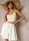 Białe Szorty w Stylu Bermudów High Waist z Wiskozą i Bawełną oraz Gumką w Pasie Nellsa