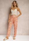 Pantaloni portocalii din viscoză cu croială clasică High Waist cu elastic în talie Dalfea