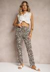Pantaloni Alb-Negri din Viscoză cu Croi Clasic High Waist cu Elastic în Talie Dalfea