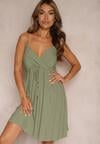 Rochie verde închis tip plic din bumbac cu bretele reglabile și elastic în talie Sennea