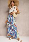 Pantaloni albaștri din viscoză cu croială largă talie înaltă tie dye cu elastic în talie Nalflea