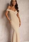 Rochie maxi bej deschis cu talie si slit Perlina