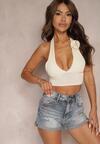 Jasnoniebieskie Denimowe Szorty High Waist z Bawełny z Przetarciami Zastorea