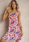 Rochie bleumarin-roz cu bretele din viscoză cu croi evazat cu imprimeu floral Alanea