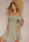 Rochie Spaniolă Verde Închis Florală din Bumbac cu Elastic în Talie Nevima
