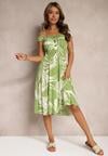 Rochie verde deschis din viscoză cu bretele cu elastic în talie Peslifea