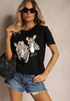 Czarny T-shirt z Bawełny z Nadrukiem o Motywie Zwierzęcym Risabell