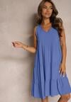 Rochie Gladea din bumbac albastru fără mâneci și cu croi în cloș