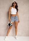 Niebieskie Denimowe Szorty High Waist z Przetarciami Ofilfea