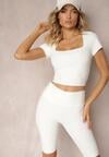 Białe Szorty Typu Kolarki High Waist z Prążkowanego Materiału Vimara