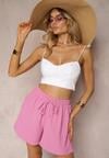 Różowe Szorty o Luźnym Kroju High Waist z Gumką w Talii Vimallora