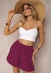 Ciemnofioletowe Szorty o Luźnym Kroju High Waist z Gumką w Talii Vimallora