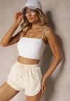 Jasnobeżowe Dresowe Szorty z Bawełny High Waist z Gumką w Talii Vimalie