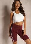 Bordowe Szorty Kolarki High Waist z Ozdobnymi Lampasami Jelorea