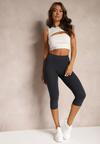 Granatowe Casualowe Legginsy z Bawełny High Waist o Długości 3/4 Grefea