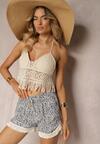 Bleumarin Pantaloni Scurți Vâscoză Croi Lejer Imprimeu Floral Franjuri Elastic Talie Vimalani