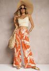 Pantaloni largi portocalii din viscoză cu talie înaltă croi culottes cu imprimeu frunze Vimanelle