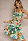 Rochie verde din viscoză cu bretele și elastic în talie Gemorea