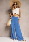 Niebieskie Spodnie w Stylu Alladynek High Waist Wykończone Gumką w Pasie Riselma