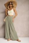 Ciemnozielone Spodnie w Stylu Alladynek High Waist Wykończone Gumką w Pasie Riselma