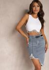 Niebieska  Asymetryczna Bawełniana Spódnica Jeansowa High Waist z Łańcuchem i Paskiem Vimaliene