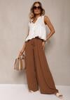 Brązowe Szerokie Spodnie High Waist z Gumką w Talii Ilnena