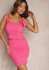 Fuksjowy Elastyczny Komplet Bodycon Spódniczka Mini i Top z Kokardką Telliade