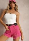 Fuksjowe Bawełniane Szorty High Waist z Paskiem z Odpinanym Łańcuszkiem Priseis