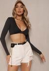 Białe Bawełniane Szorty High Waist z Paskiem z Odpinanym Łańcuszkiem Priseis