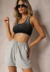 Jasnoszare Dresowe Szorty High Waist z Gumką w Talii Narefia