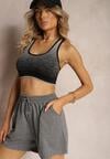 Ciemnoszare Dresowe Szorty High Waist z Gumką w Talii Narefia