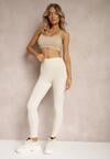 Beżowe Sportowe Legginsy High Waist Quarefia