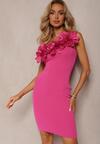 Fuksjowa Asymetryczna Sukienka Koktajlowa z Wiskozą Ozdobiona Kwiatami 3D Wisbene