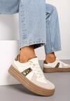 Beżowo-Brązowe Sneakersy na Grubej Podeszwie z Ozdobnymi Przeszyciami Ysdole