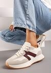 Beżowo-Bordowe Buty Sportowe Sneakersy na Płaskiej Podeszwie z Geometryczną Wstawką Sewla