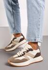 Brązowe Sneakersy na Płaskiej Podeszwie z Geometryczną Wstawką Sewla