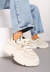 Beżowe Sneakersy z Podwójnymi Sznurówkami i Tłoczoną Platformą Luppoa