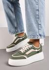 Zielone Casualowe Sneakersy na Płaskiej Podeszwie Ozdobione Paskami Vlivana