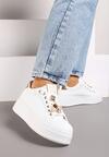Białe Sneakersy na Płaskiej Podeszwie Ozdobione Cyrkoniami i Aplikacją 3D Vlisora